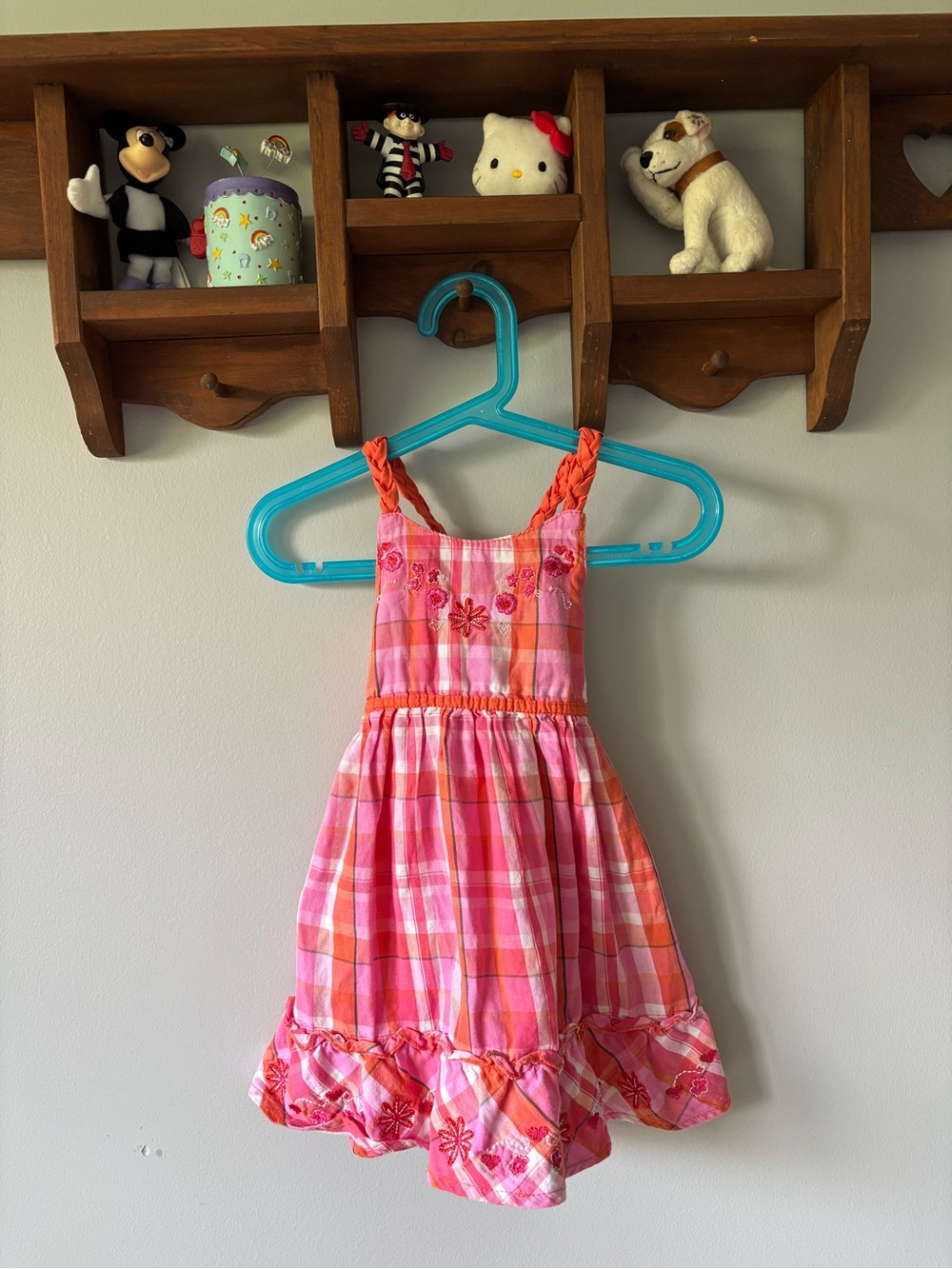 Girls Pink Plaid Sundress with Floral Accents